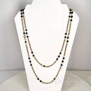 Vintage Black Bead 3/2/1 Spaced Station Necklace
